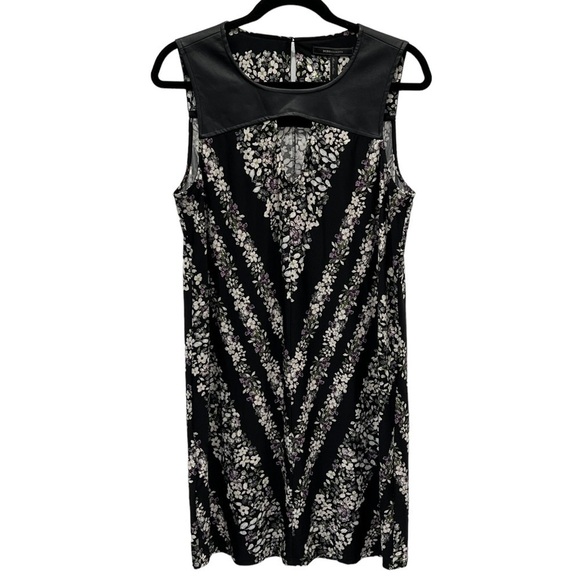 BCBGMaxAzria Black Floral Faux Leather Sleeveless Dress Small - Picture 1 of 9